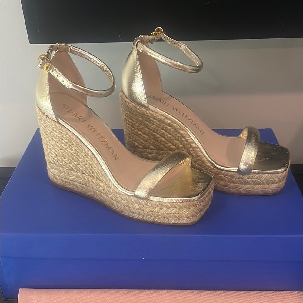 Stuart Weitzman Gold Wedge Espadrilles
